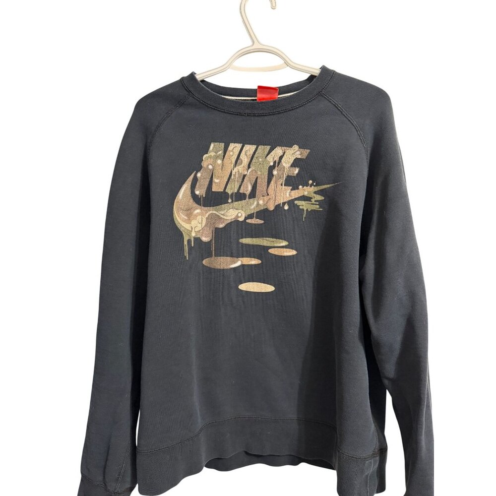 Nike Black Crewneck Sweatshirt XL Gold Drip Logo Graphic Mens Casual Pullover